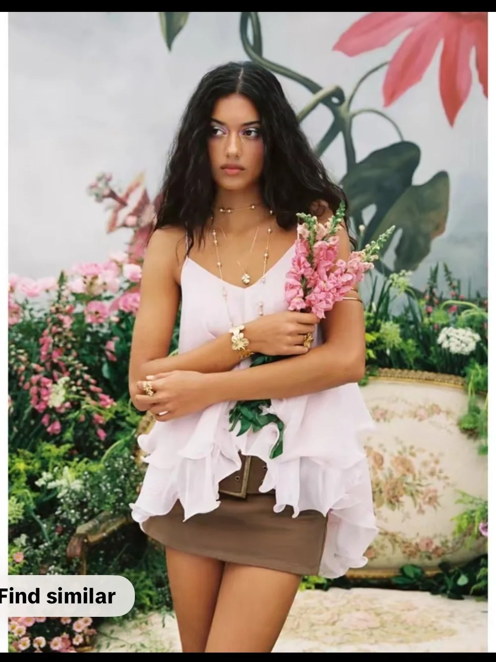 Cider Layered Ruffle Camisole Tank Top - Light Blue & Pale Pink - Picture 2 of 4